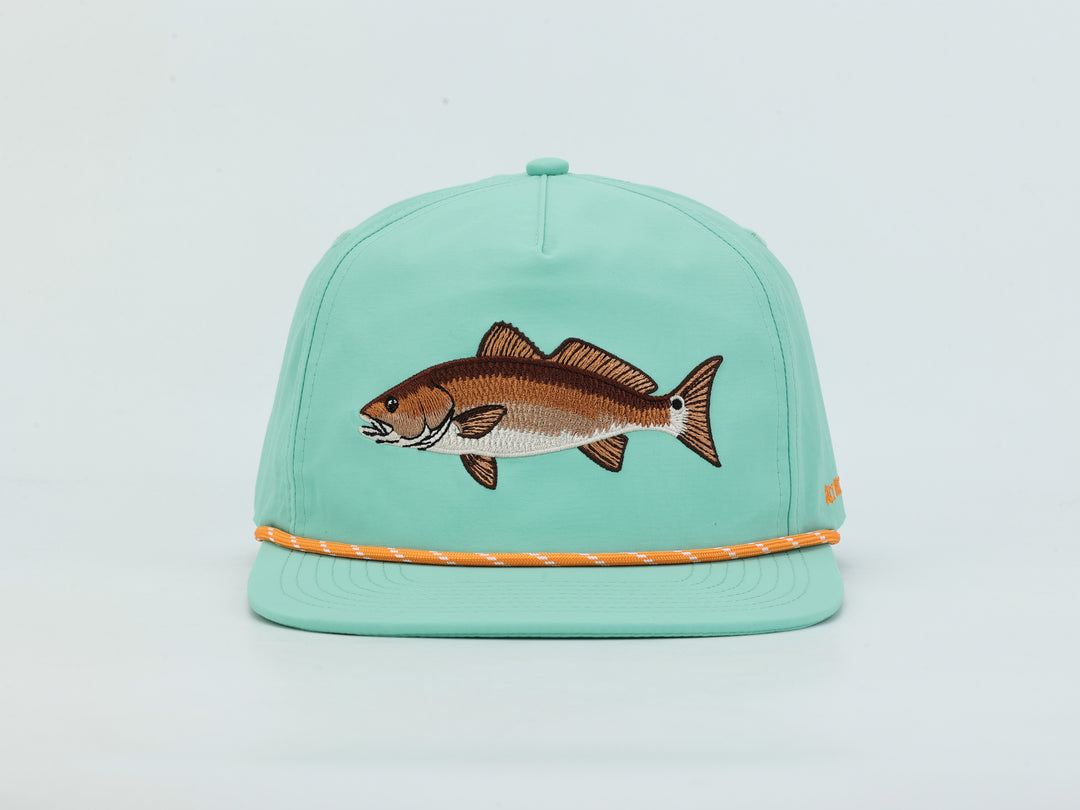 Embroidered Redfish - Light Green - Rope Hat
