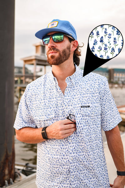 Blue Bonnet Pearl Snap Fishing Shirt