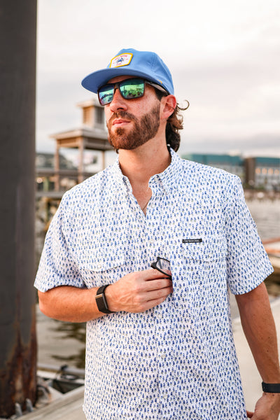 Blue Bonnet Pearl Snap Fishing Shirt