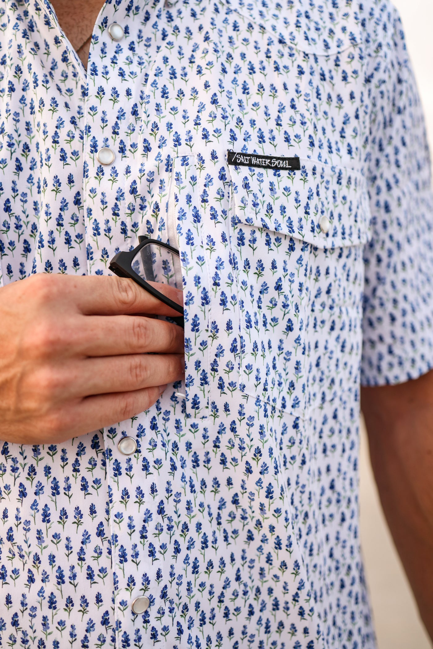 Blue Bonnet Pearl Snap Fishing Shirt