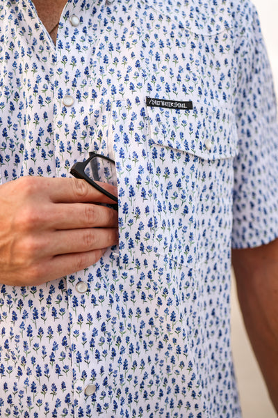 Blue Bonnet Pearl Snap Fishing Shirt