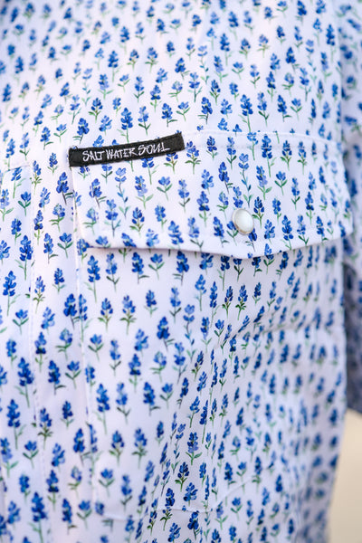 Blue Bonnet Pearl Snap Fishing Shirt