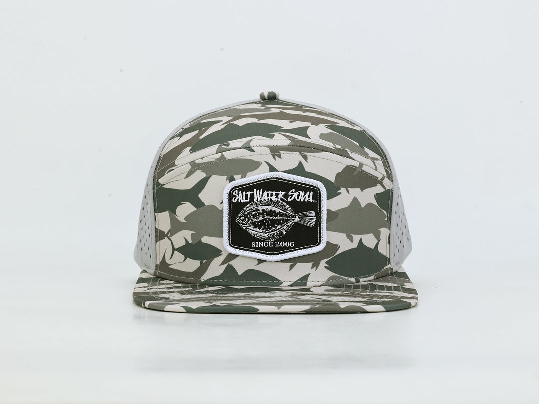 Flounder Wordmark - Fish Camo - Vented Hat