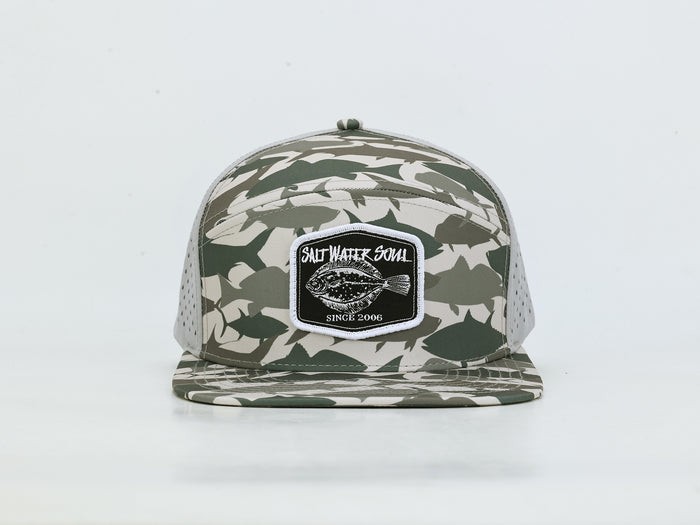 Flounder Wordmark - Fish Camo - Vented Hat