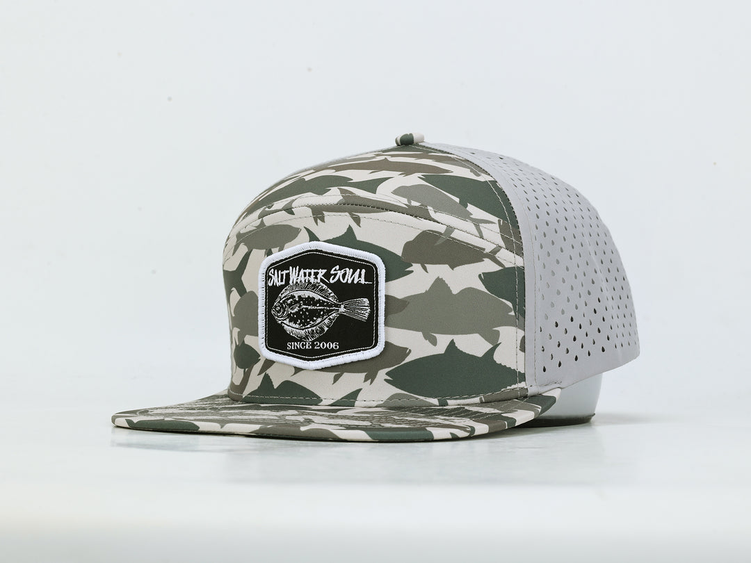 Flounder Wordmark - Fish Camo - Vented Hat