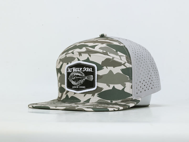 Flounder Wordmark - Fish Camo - Vented Hat